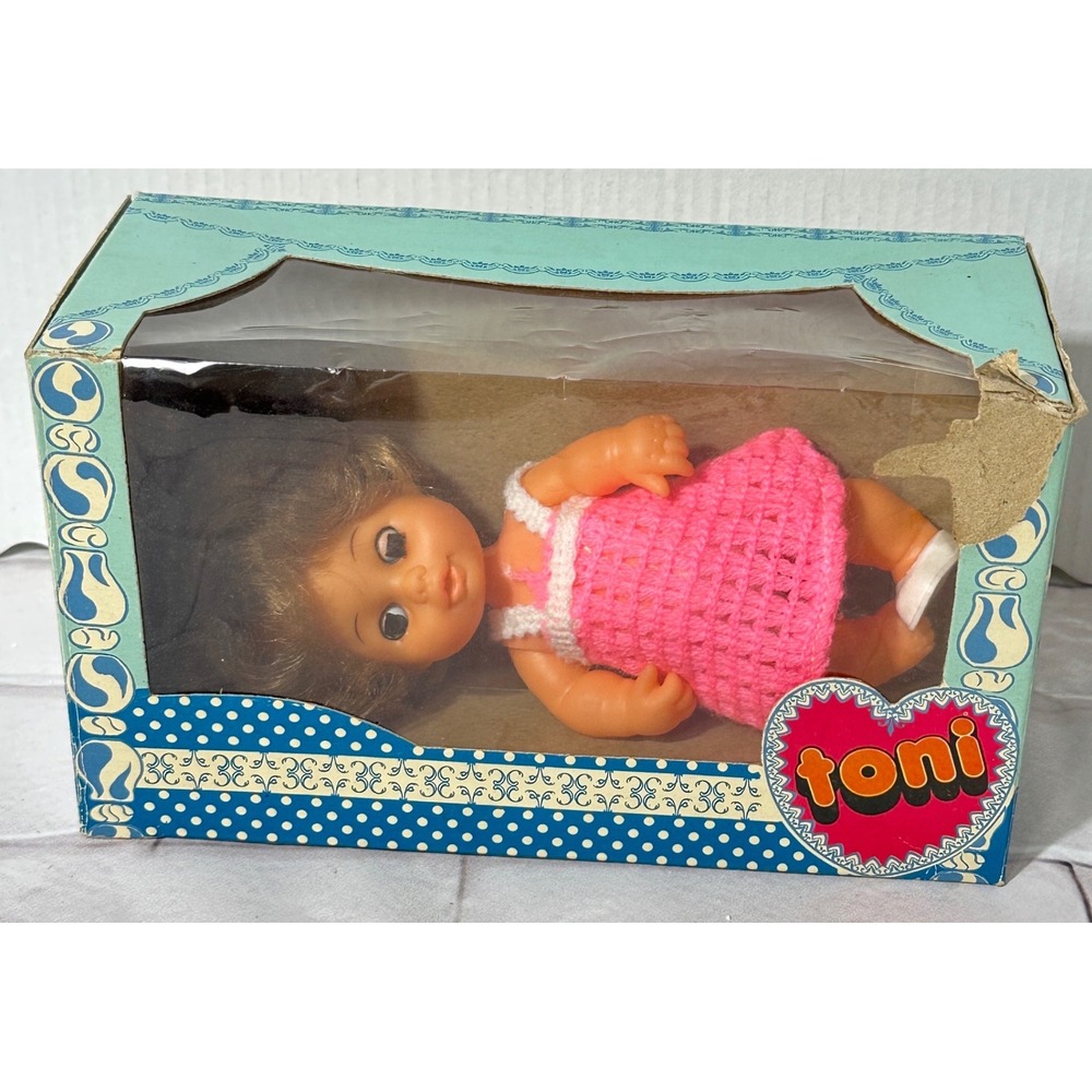 Vintage Toni Doll Hong Kong‎ Moveable Vinyl Sleeping Eyes Pink Crochet Dress